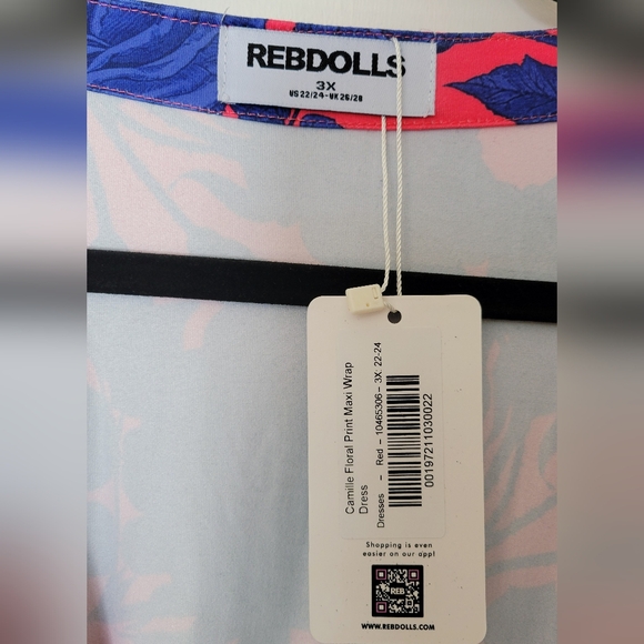 Rebdolls Rose Print Maxi Wrap Dress Blue and Red 22 - Picture 4 of 6